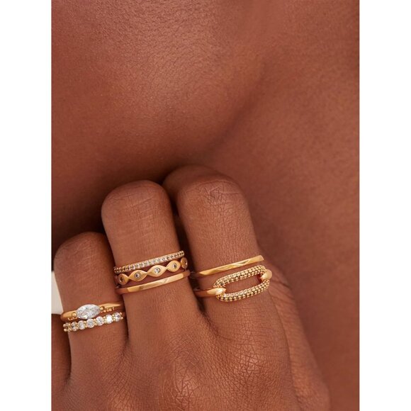 Women's Paperclip Cubic Zirconia 14K Gold Plated Minimalist Stack Ring - Picture 3 of 7